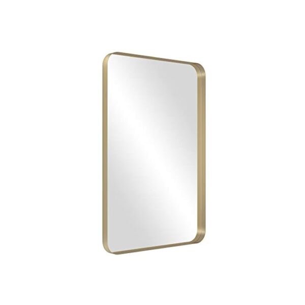 18x24 Inch Rectangle Metal Frame Wall Mirror | Rounded Corners, Gold Frame