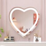 24x24 Heart LED Vanity Mirror with Lights | Large Lighted, Wall-Mounted, Smart Touch, Dimmable 3-Color Lighting | Unique Mirror & Washbasin Design