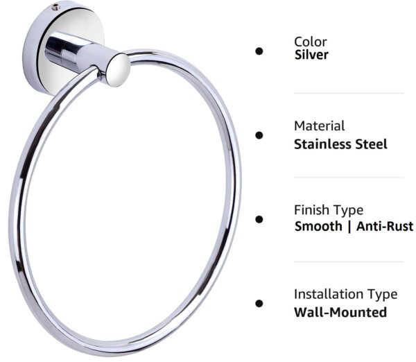 BATH ACCESSORIES Stainless Steel Towel Holder Hanger Ring for Bathroom & Wash Basin (H – 8 Inches | W 6.75 Inches | Silver | Anti Rust) - Image 4