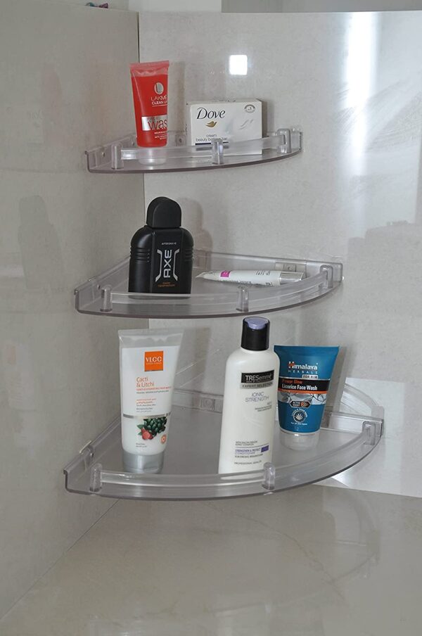 3 Tiers White Corner Set Plastic Bathroom Corner Shelves | Shower Shelf | Kitchen Storage Corner Shelves (Pack of 3) | Wall Shelf - Image 2