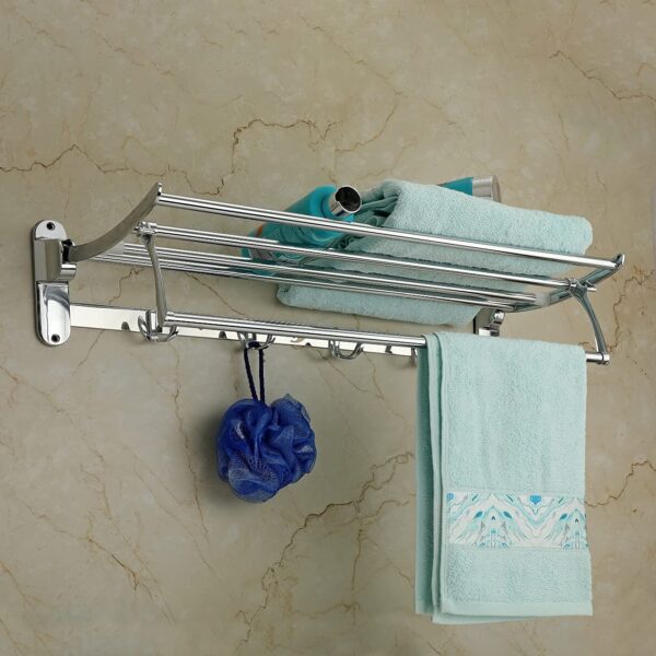 Folding Towel Rack Silver Towel Holder - Image 4