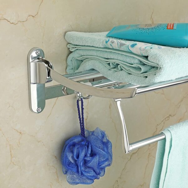 Folding Towel Rack Silver Towel Holder - Image 2