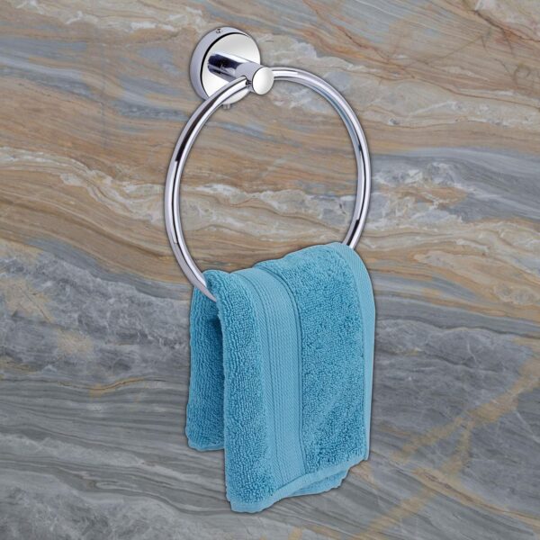 BATH ACCESSORIES Stainless Steel Towel Holder Hanger Ring for Bathroom & Wash Basin (H – 8 Inches | W 6.75 Inches | Silver | Anti Rust) - Image 2